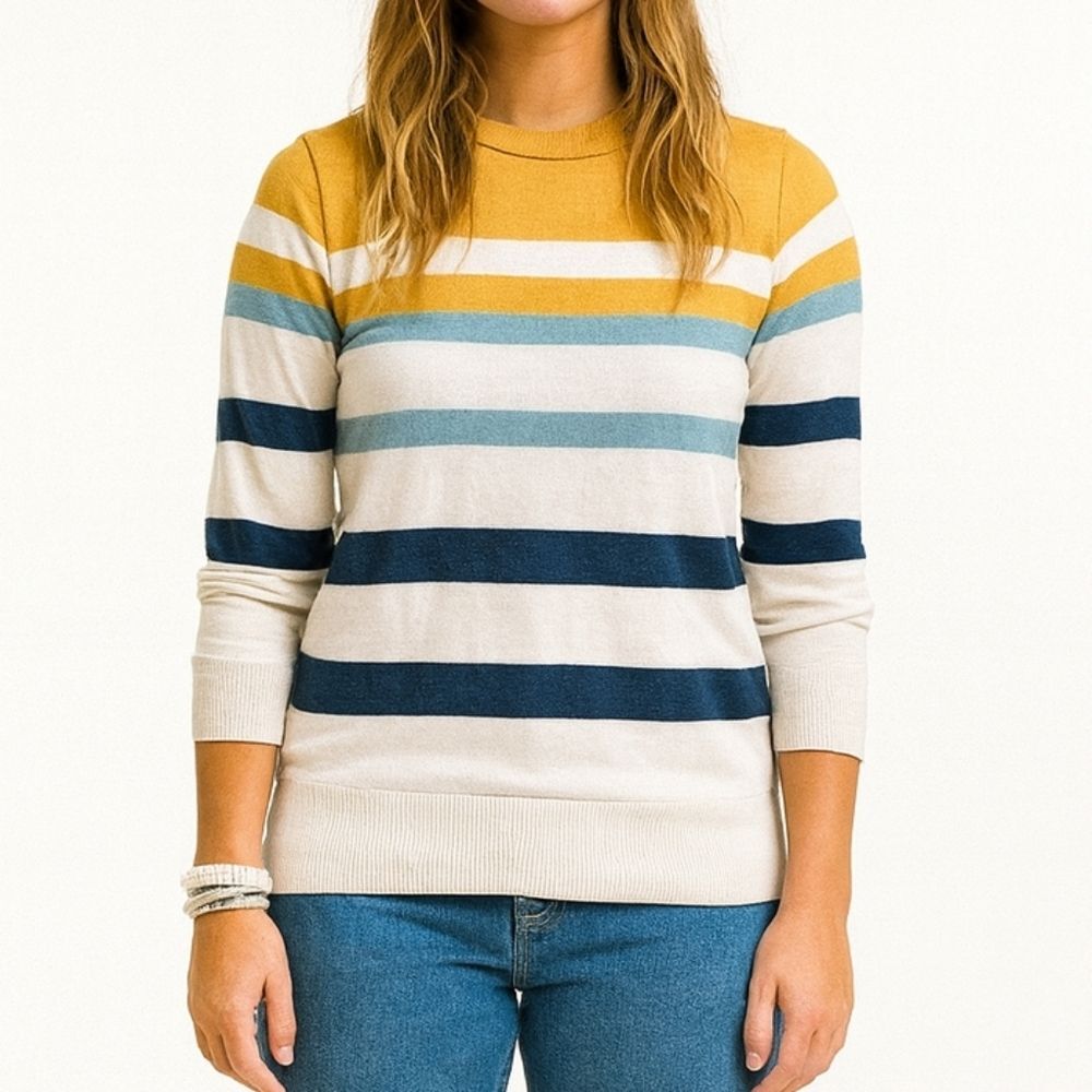 Striped Pullover Sweater Apple Juice Blue S L/S Trendy Cute VISCO Girl Gremlinco